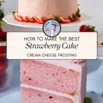 Pinterest image for strawberry cake with cream cheese frosting.