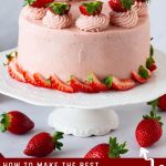 Pinterest image for strawberry cake with cream cheese frosting.