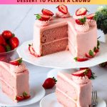 Pinterest image for strawberry cake with cream cheese frosting.