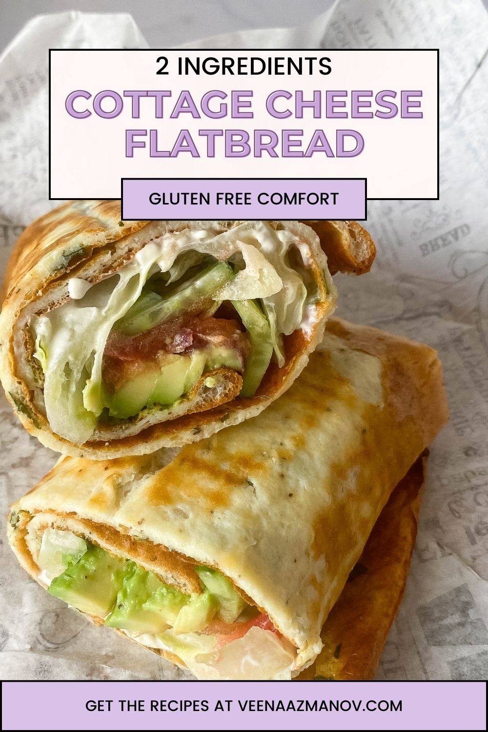 Pinterest image for cottage cheese flatbread recipe.