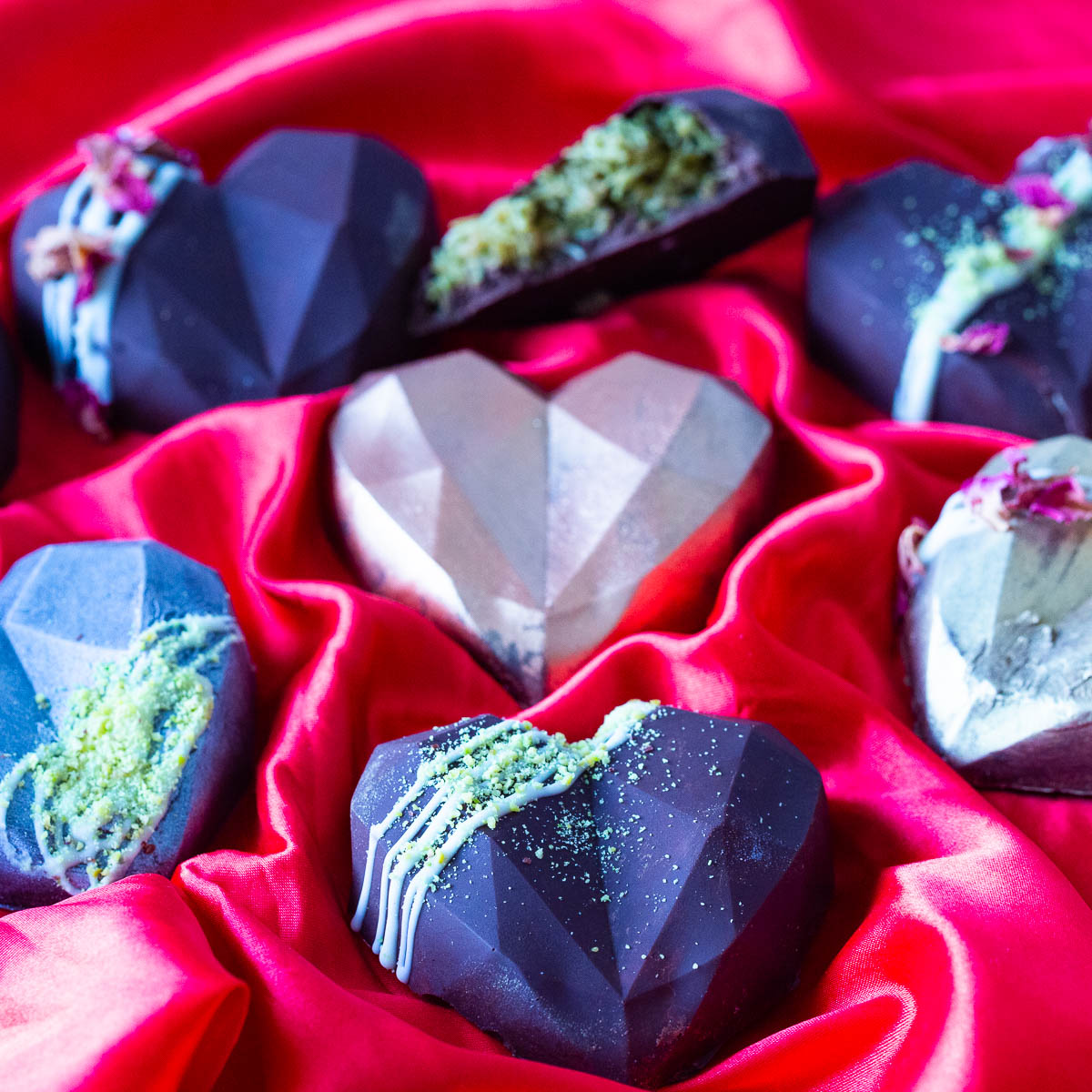 Valentine Heart Candy with pistachio kanafeh filling.