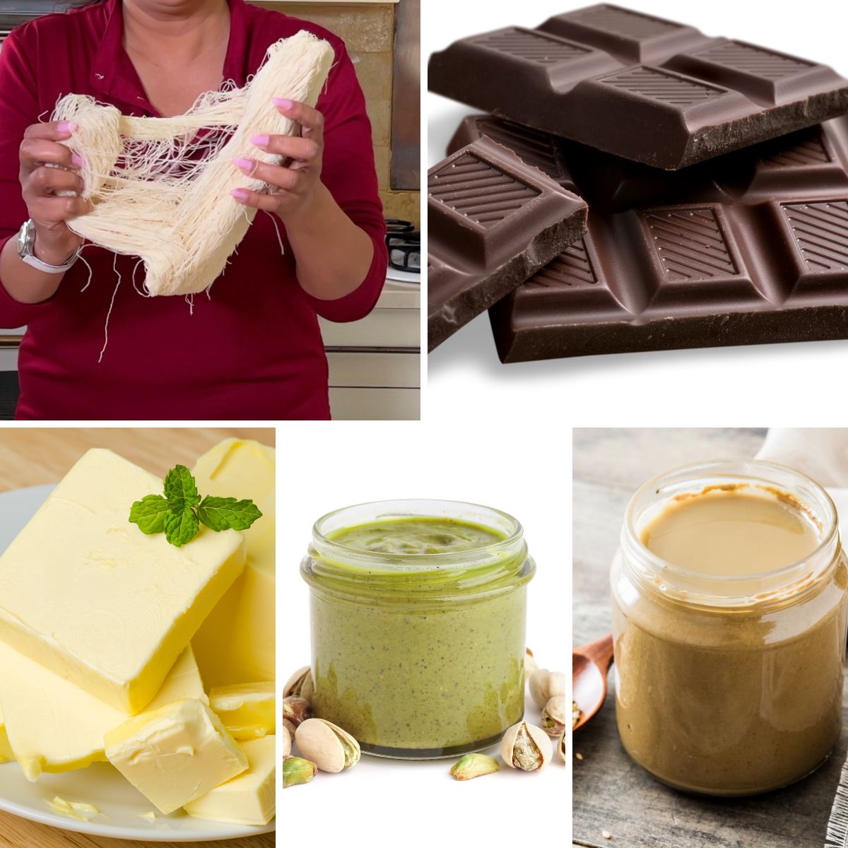 Ingredients for making Dubai chocolate.