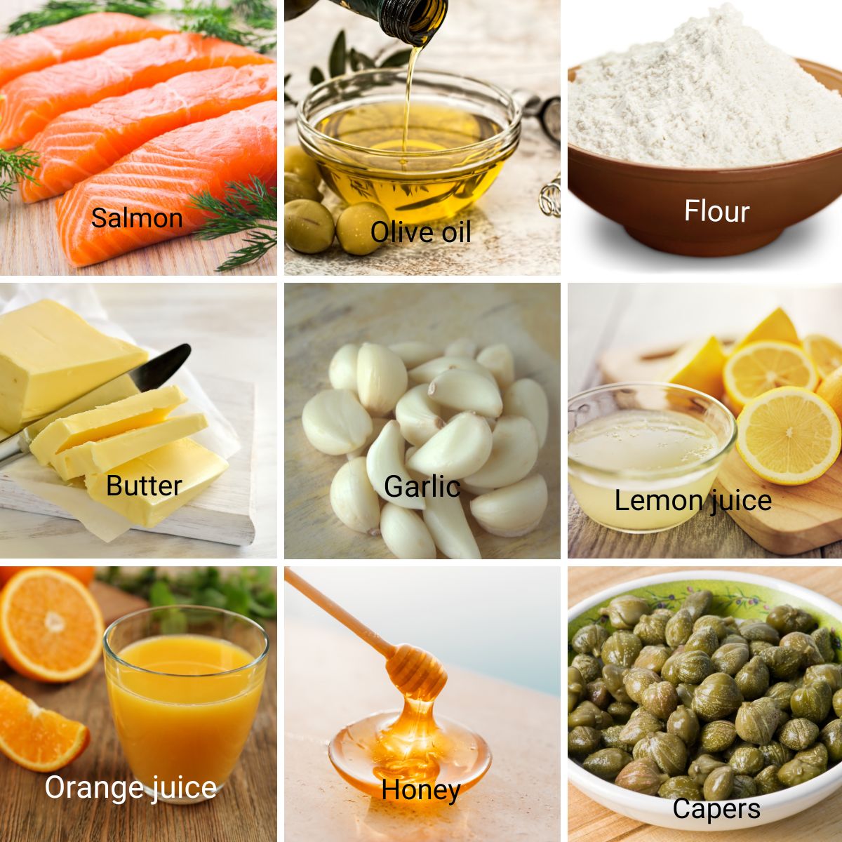 Ingredients for making orange glaze salmon.