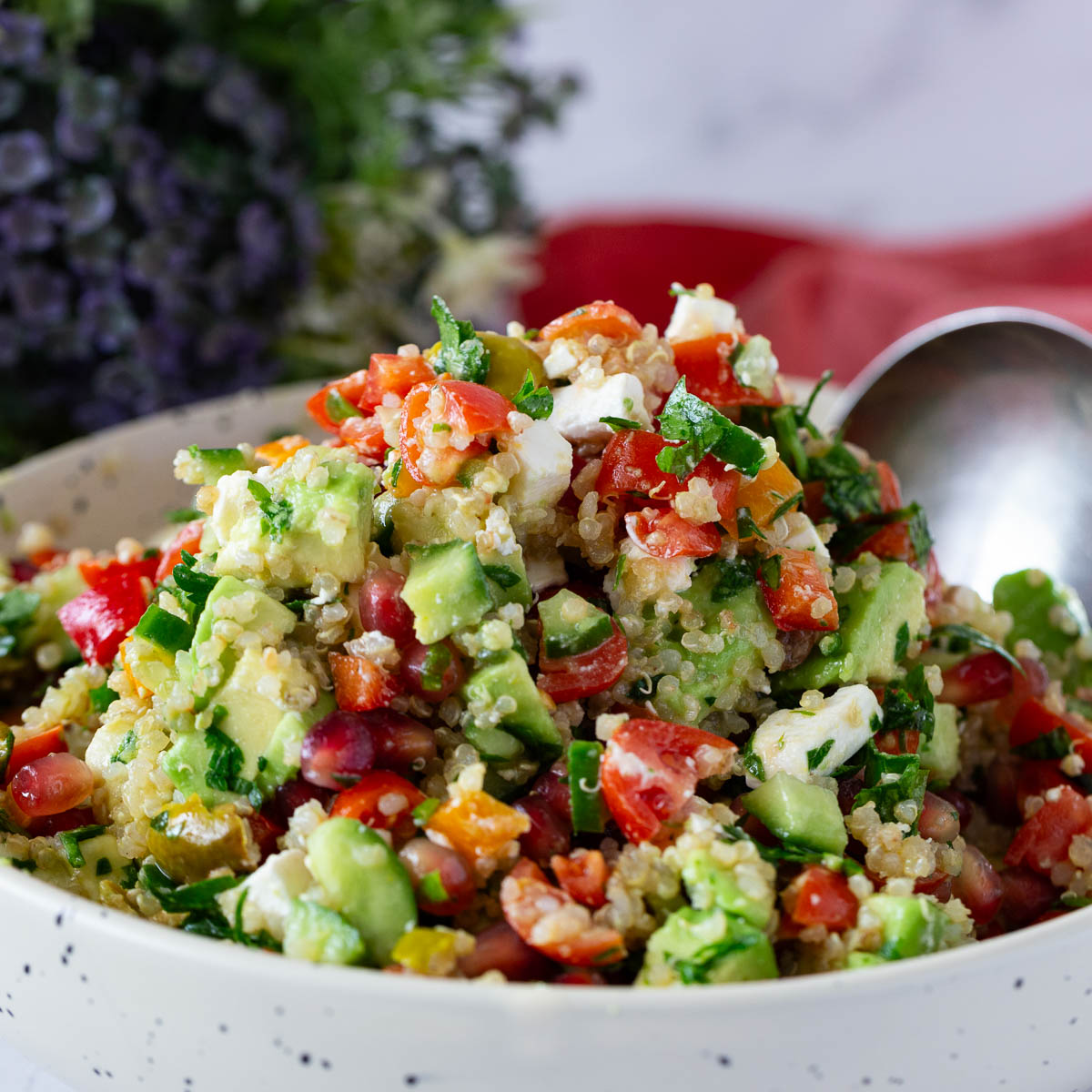 A bowl with quinoa salad.