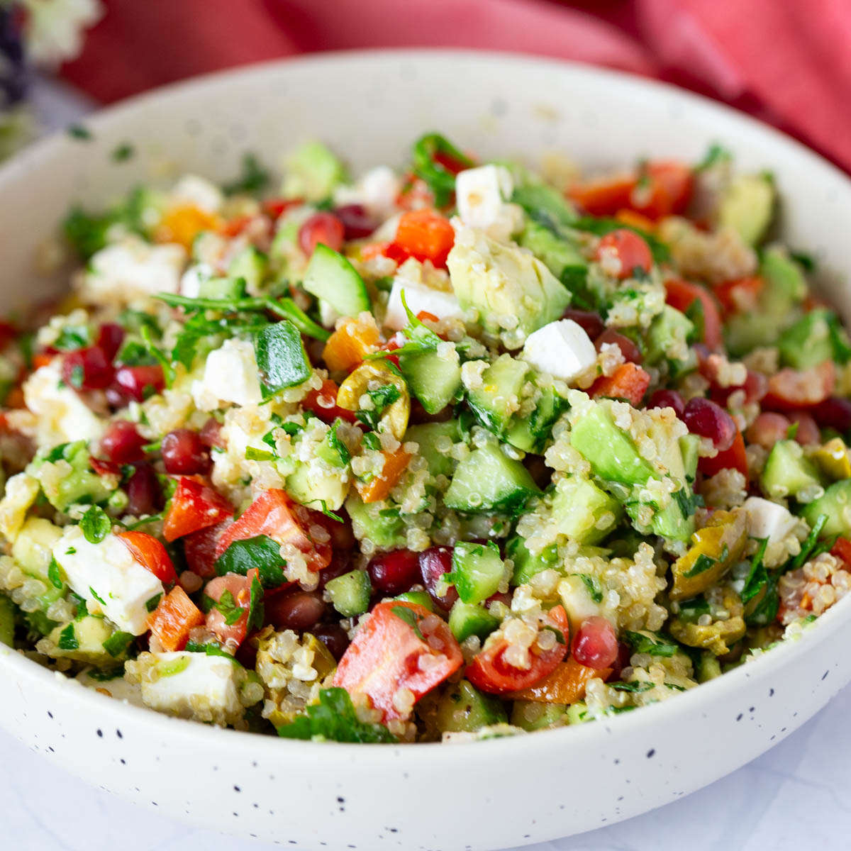 A bowl with quinoa salad.