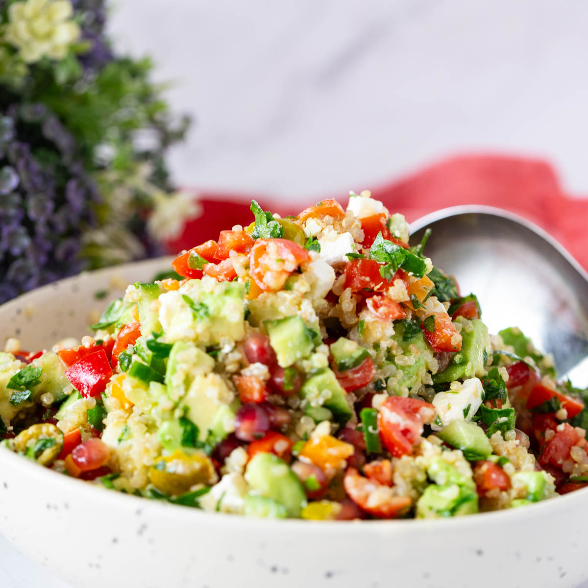 A bowl with quinoa salad.