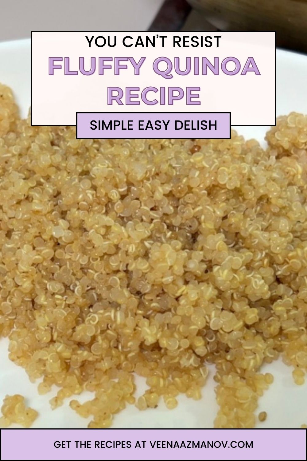 Pinterest image for fluffy homemade quinoa on stovetop.