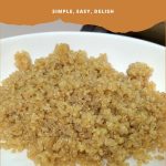 Pinterest image for fluffy homemade quinoa on stovetop.