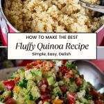 Pinterest image for fluffy homemade quinoa on stovetop.