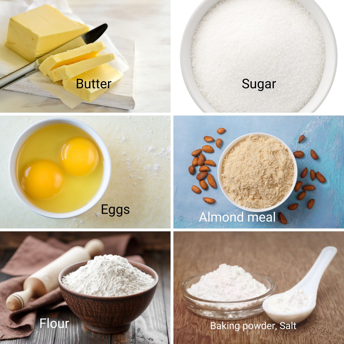 Ingredients for making almond cake.
