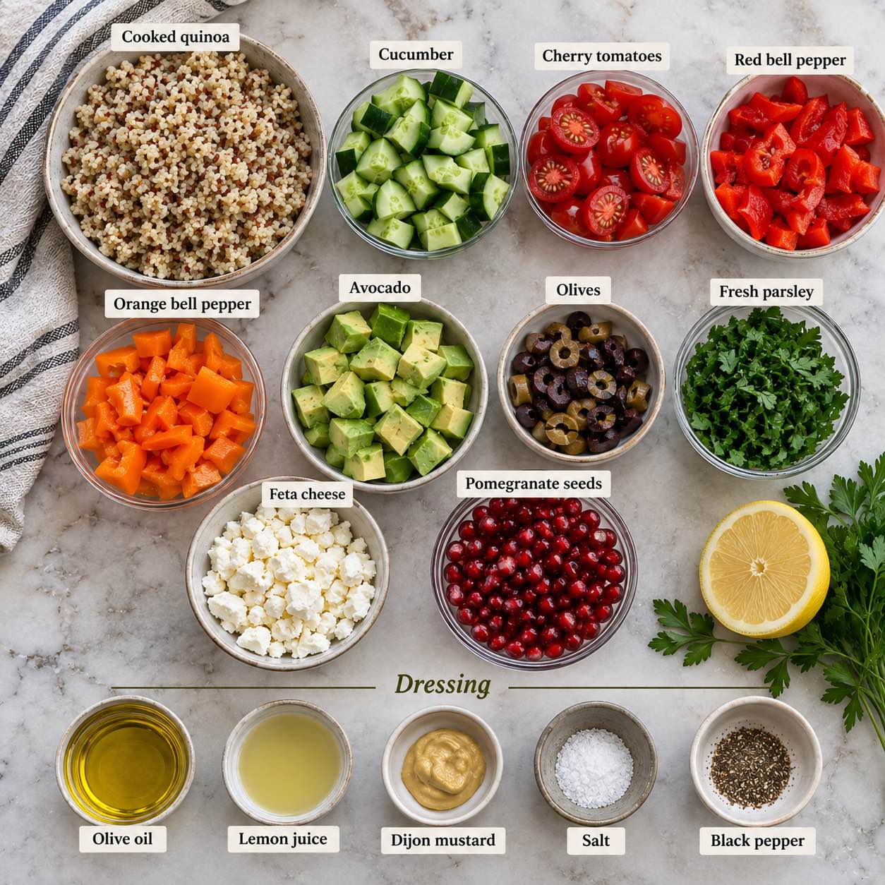 Ingredients for quinoa salad.