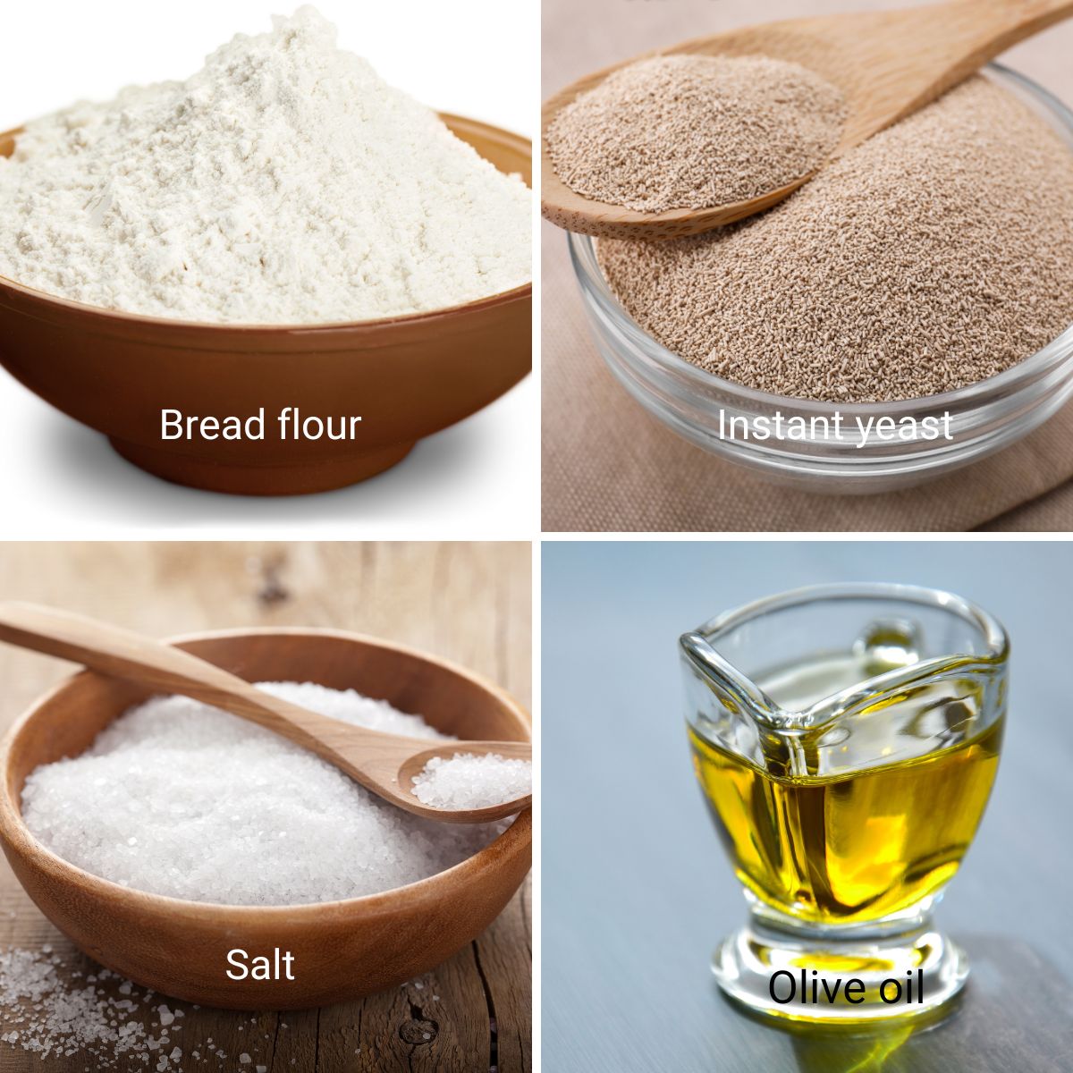 Ingredients for making ciabatta.