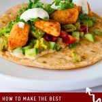 Pinterest image for salmon tacos with whole wheat tortillas.