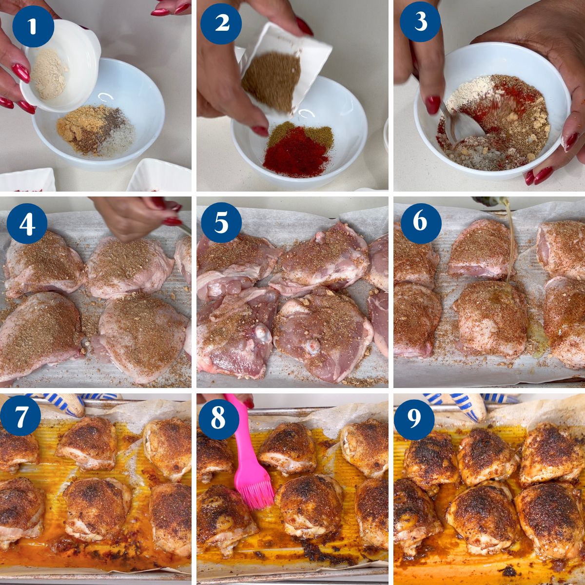 Progress pictures making spicy chicken thighs.