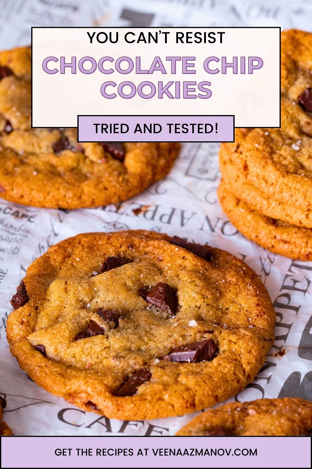Pinterest image for Bakery Style Chocolate Chip Cookies.