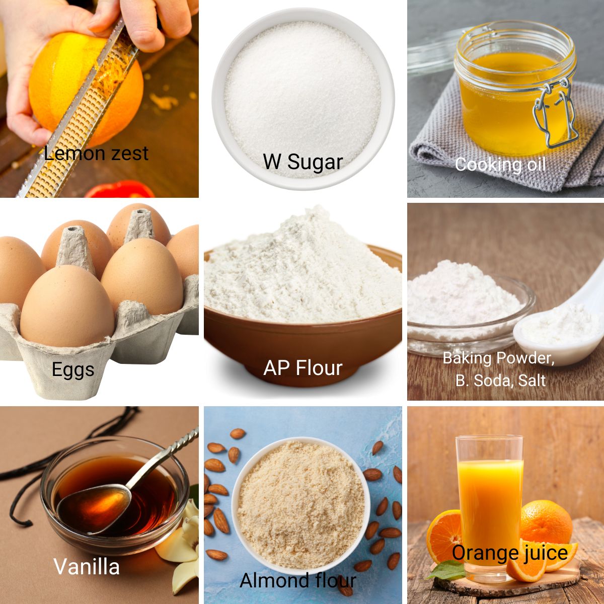 Ingredients for Almond Orange Cake.