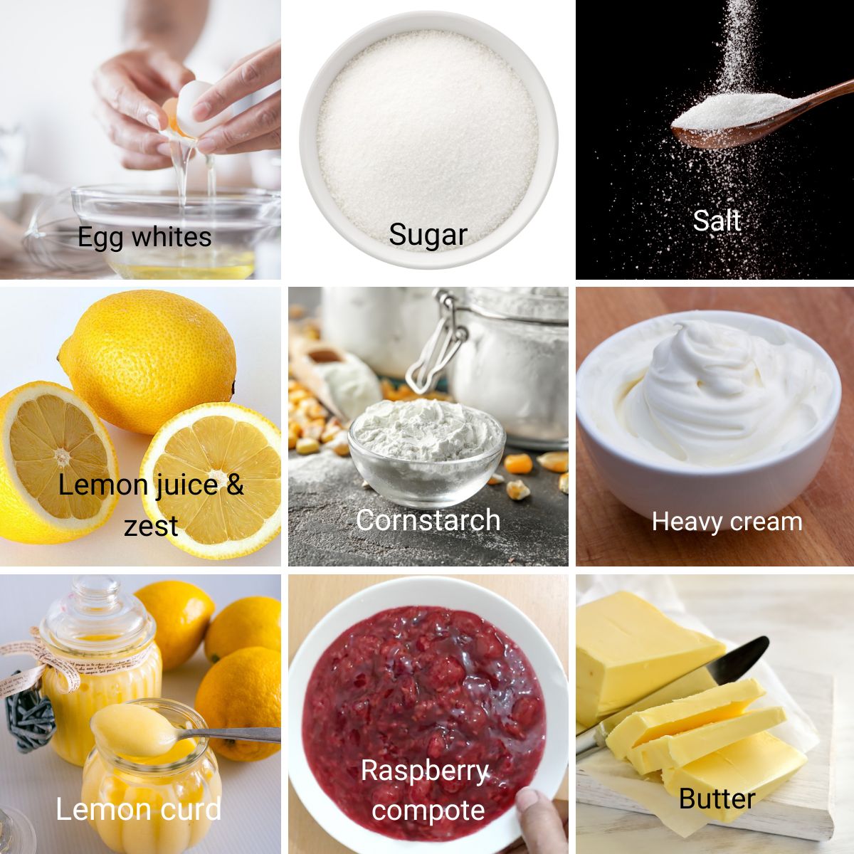 Ingredients for making pavlova.