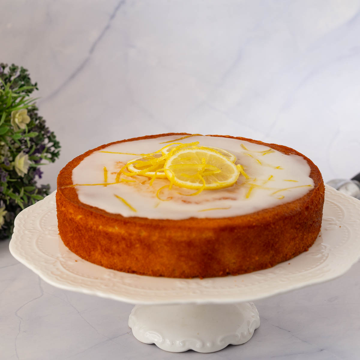 A lemon yogurt coffee cake on the table.