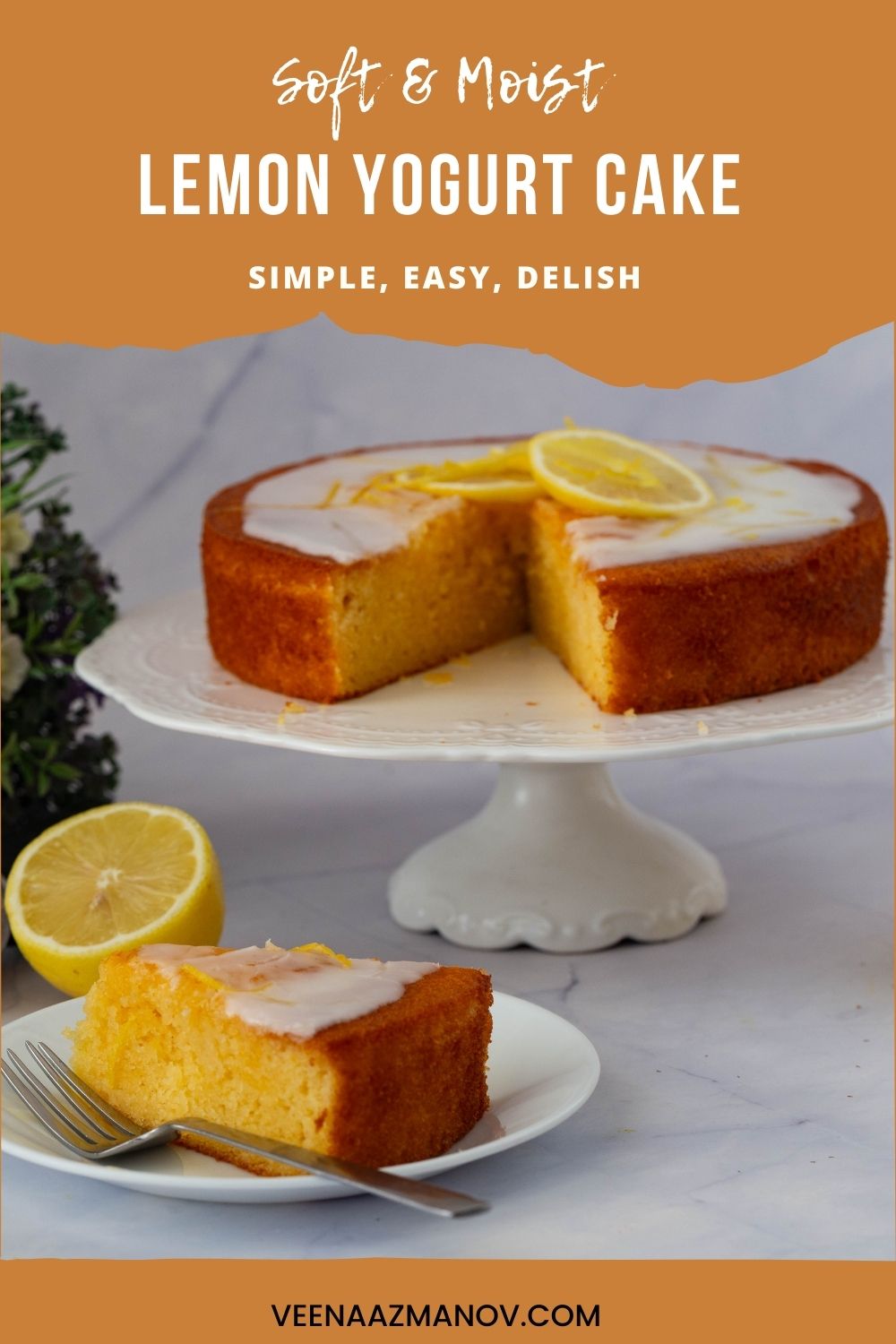 Pinterest image for Lemon Cake with Yogurt Recipe.