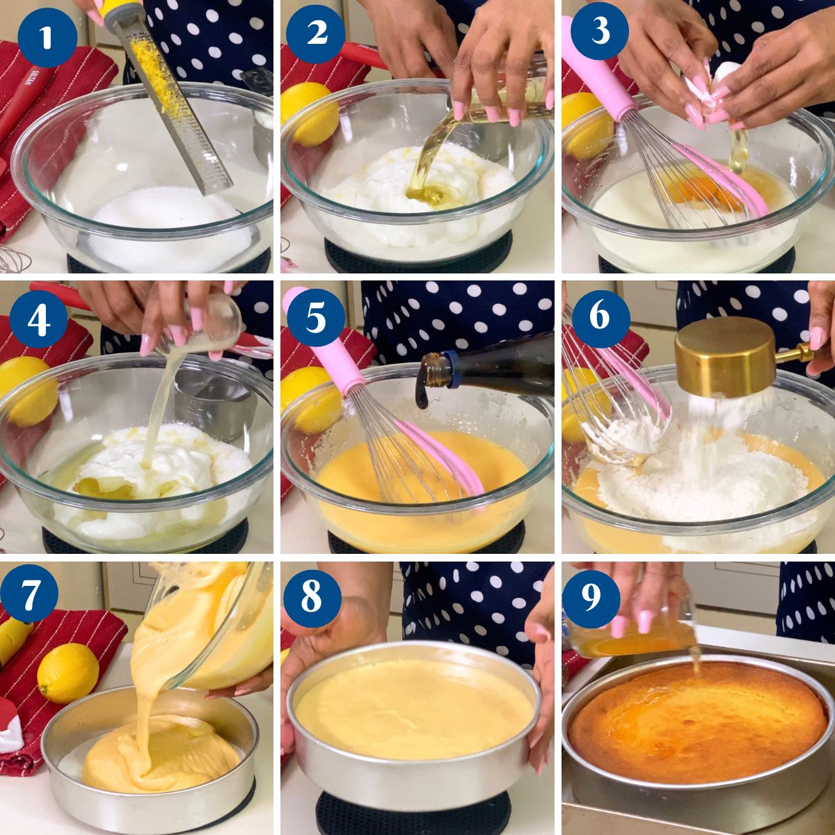 Progress pictures making the lemon cake.