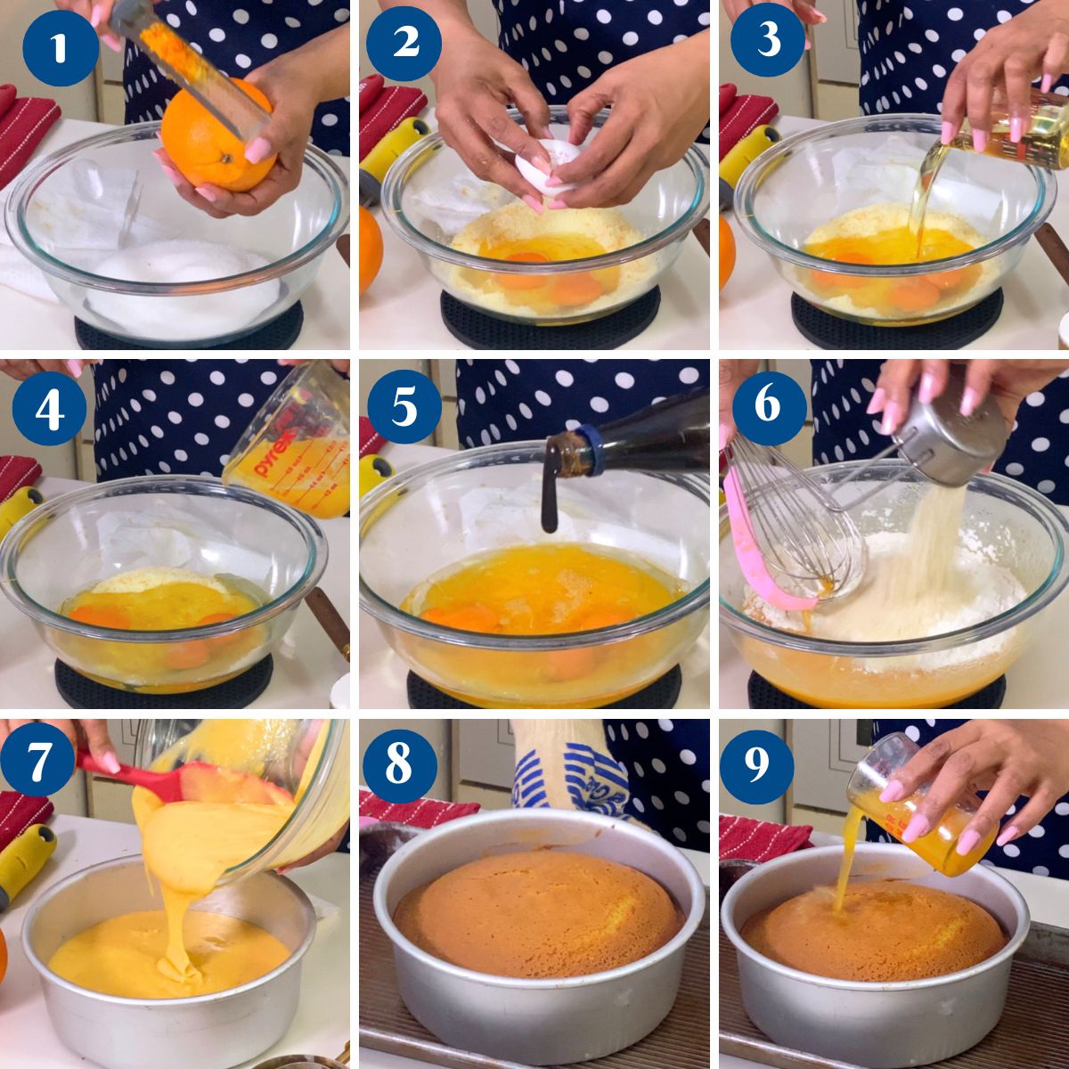Progress pictures making orange cake.