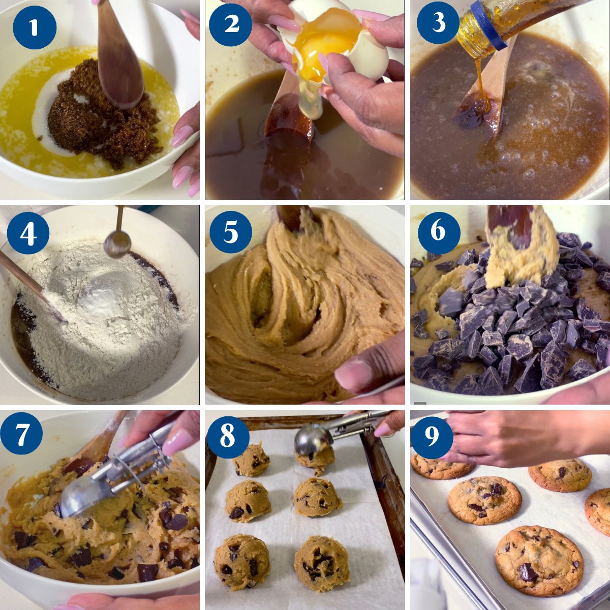 Progress pictures making bakery chocolate chip cookies