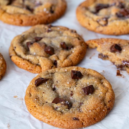 Chocolate chip cookies on the table.