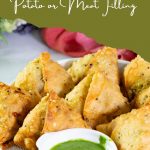 Pinterest image for Punjabi samosa with kheema or aloo.