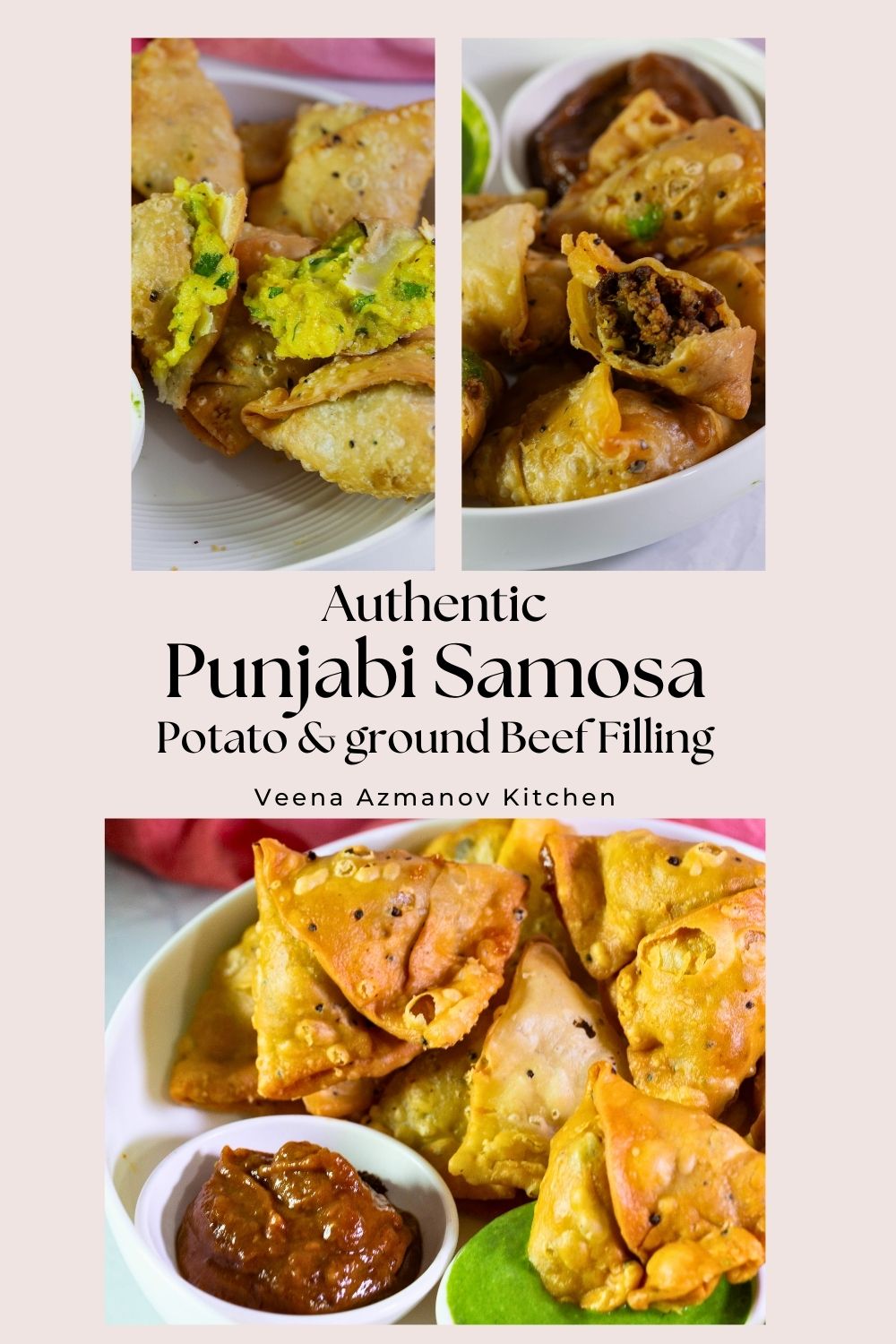 Pinterest image for Punjabi samosa with kheema or aloo.