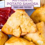 Pinterest image for Punjabi samosa with kheema or aloo.