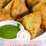 Pinterest image for Punjabi samosa with kheema or aloo.