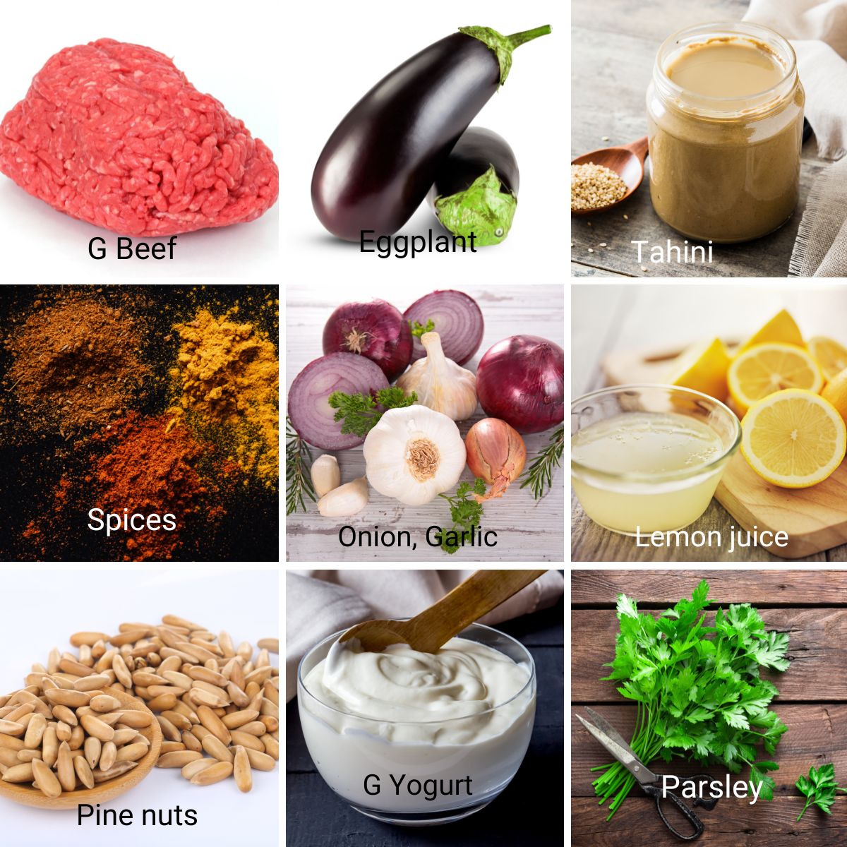 Ingredients for making ground beef kebabs.