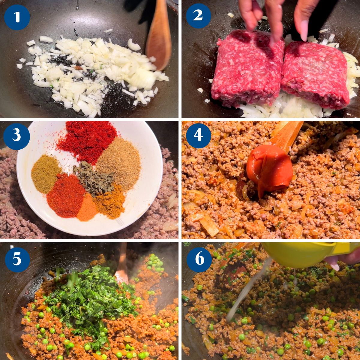 Progress pictures making kheema samosa.