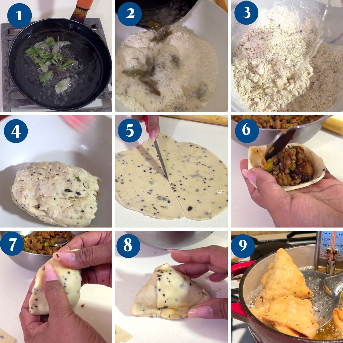Progress picture making kheema samosa.