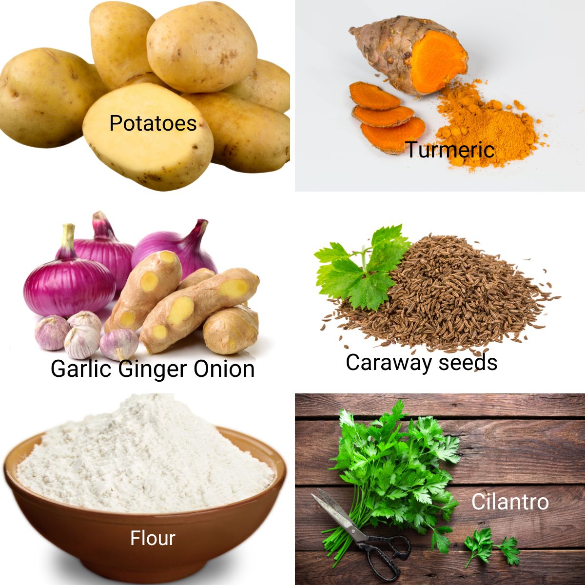 Ingredients for making potato samosa.