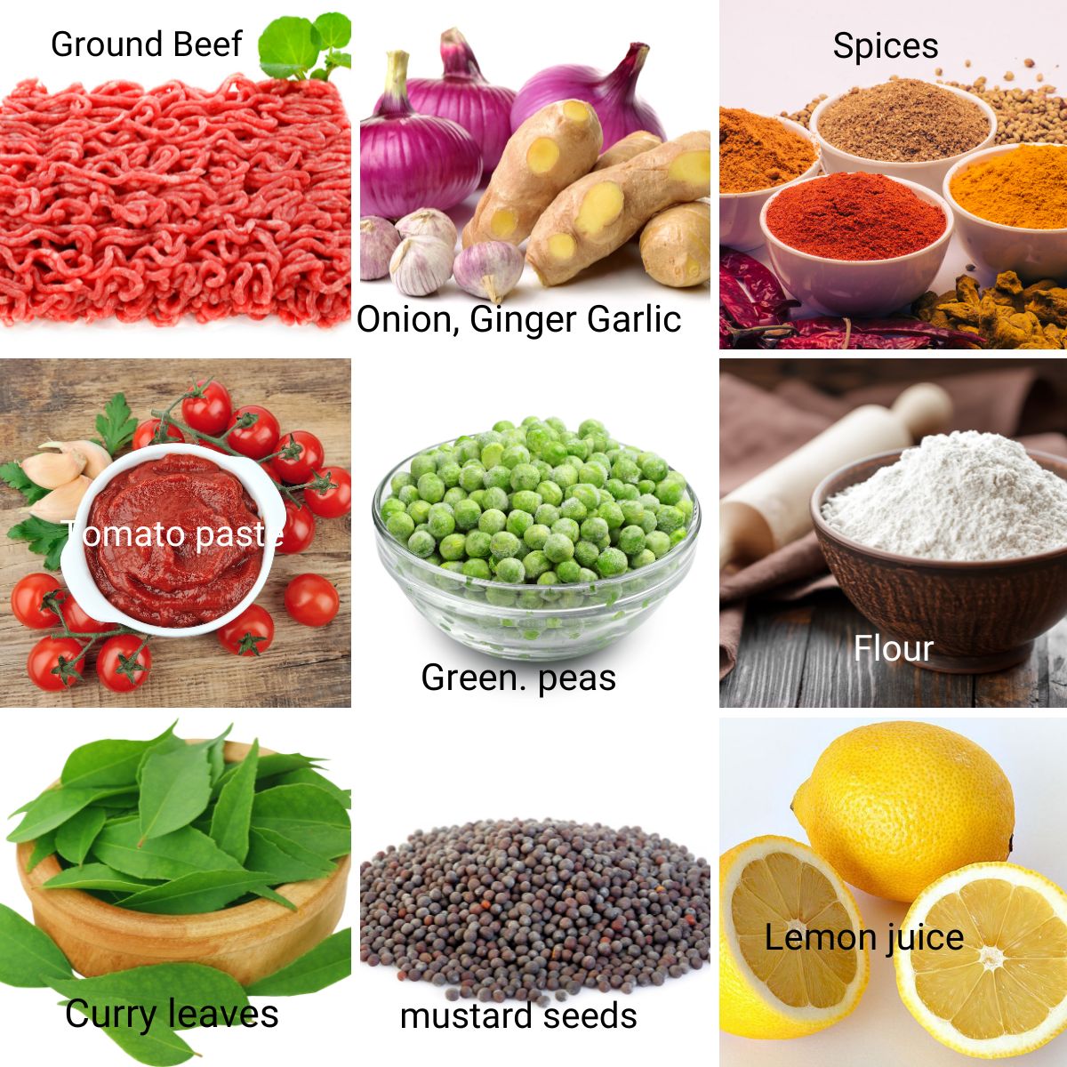 Ingredients for making kheema samosa.