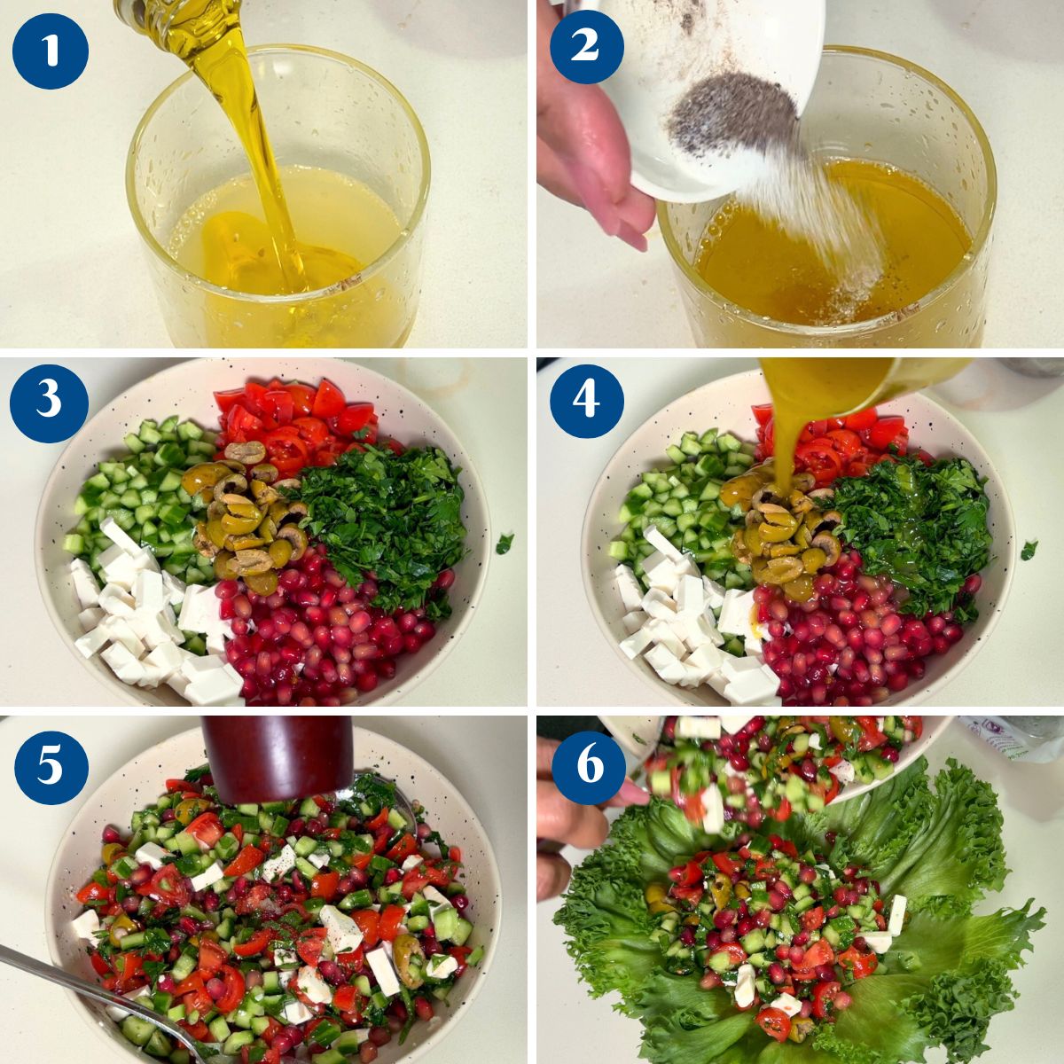 Progress pictures making pomegranate salad.