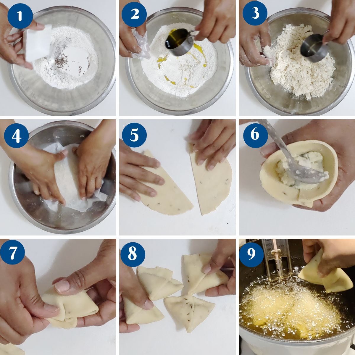 Progress pictures making samosa dough.