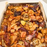 Pinterest image for Sheet-Pan Chicken and Sweet Potatoes.