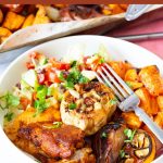 Pinterest image for Sheet-Pan Chicken and Sweet Potatoes.
