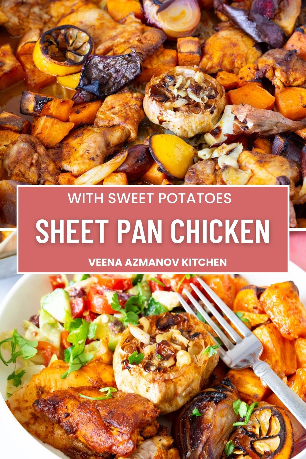 Pinterest image for Sheet-Pan Chicken and Sweet Potatoes.