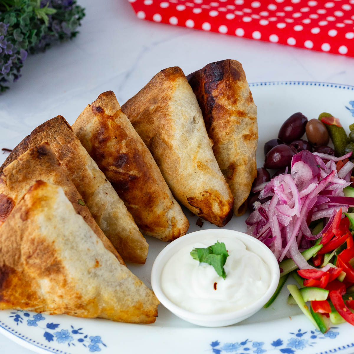 A plate with ground beef roll cones.
