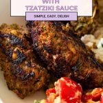 Pinterest image for Greek Kofta Kebabs with Tzatziki.