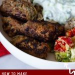 Pinterest image for Greek Kofta Kebabs with Tzatziki.