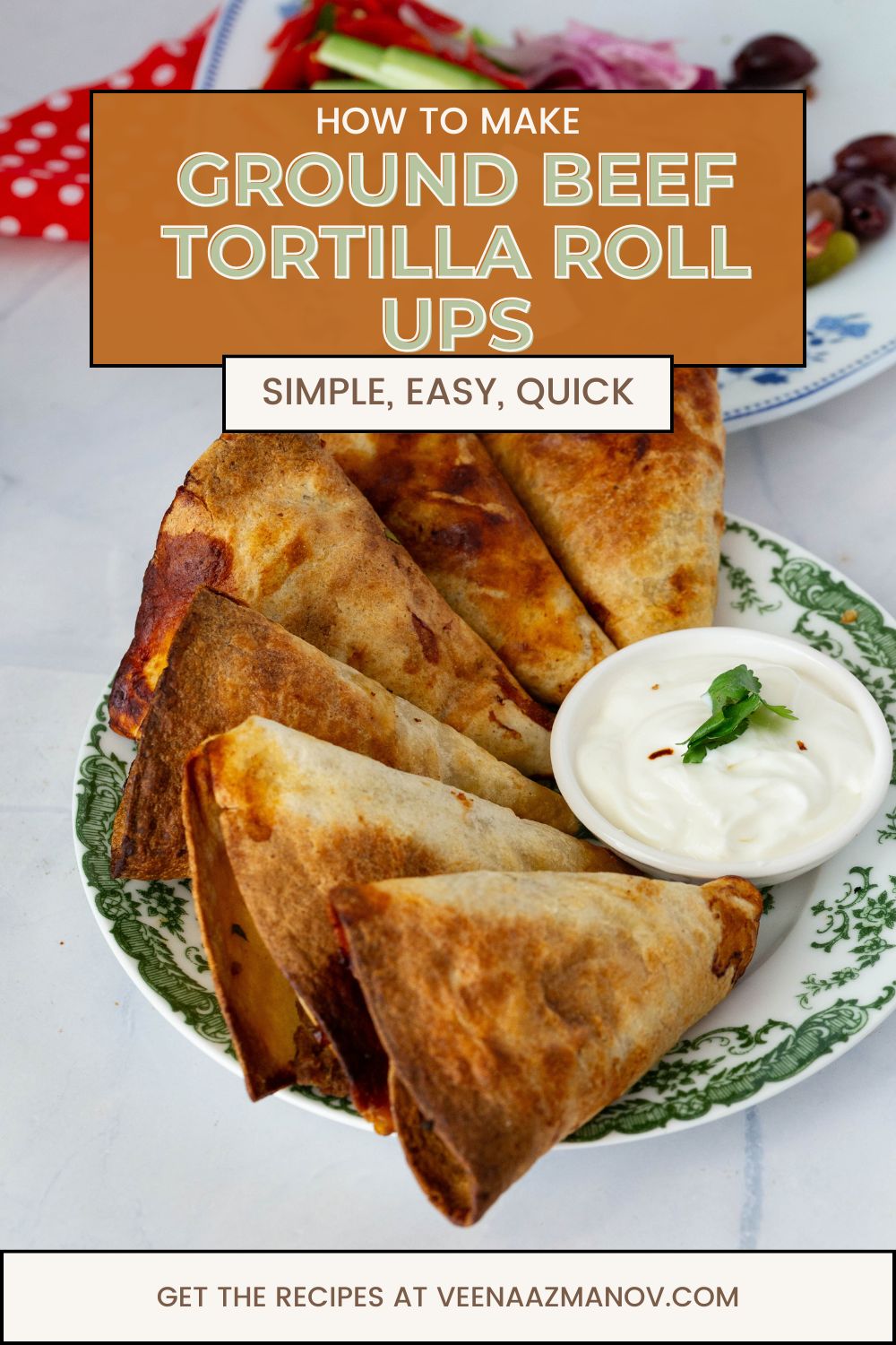 Pinterest image for ground beef taco roll cones.
