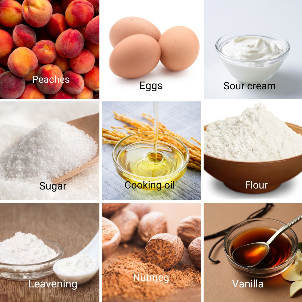 Ingredients for peach cake.