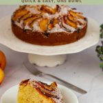 Pinterest image for one bowl peach cake.