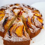 Peach cake on the cake stand.