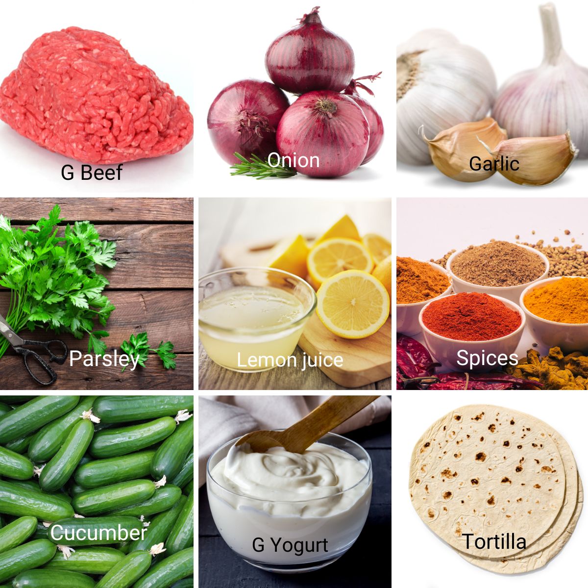 Ingredients for making ground beef taco rolls..