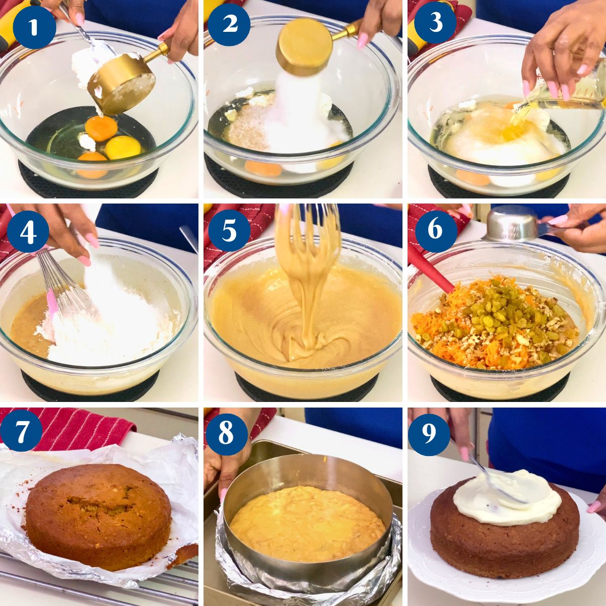 Progress pictures making one bowl carrot cake.